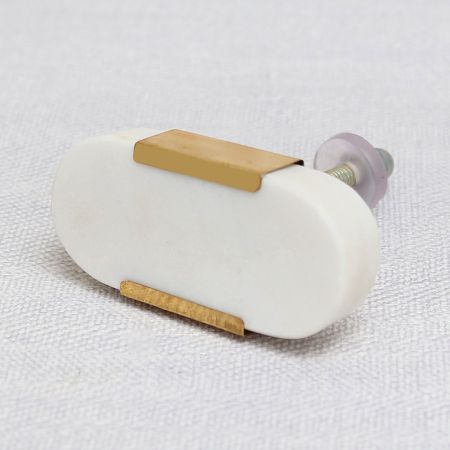 White Oval Golden Stone Dresser Knobs